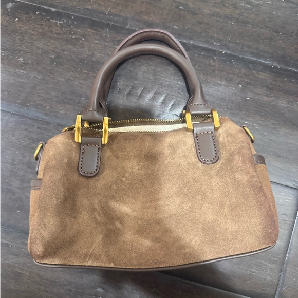 small Brown Suede Boston Handbag purse satchel shoulder mini bag - Picture 1 of 3